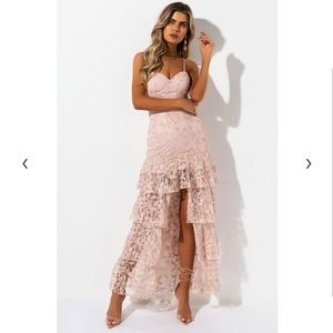 Blush Pink Lace Maxidress with Slit- Size S